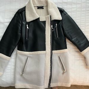 Faux leather and Sherpa coat